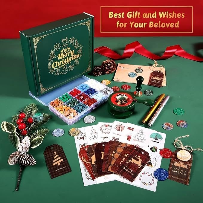 Comealltime Christmas Wax Seal Kit with Snow Sealing Stamp, 25 Colors Sealing Beads Beginner's Set with Warmer, Xmas Washi Stickers, Envelope, Candle, Wax Seal Stamp Kit for Gift and Craft - Image 3